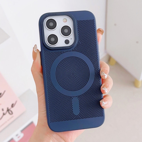 iPhone 14 Plus Grid Cooling MagSafe Magnetic Phone Case - Navy Blue
