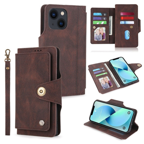 iPhone 14 Plus POLA 9 Card-slot Oil Side Leather Phone Case  - Brown