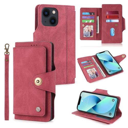 iPhone 14 Plus POLA 9 Card-slot Oil Side Leather Phone Case  - Red