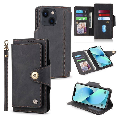 iPhone 14 Plus POLA 9 Card-slot Oil Side Leather Phone Case  - Black
