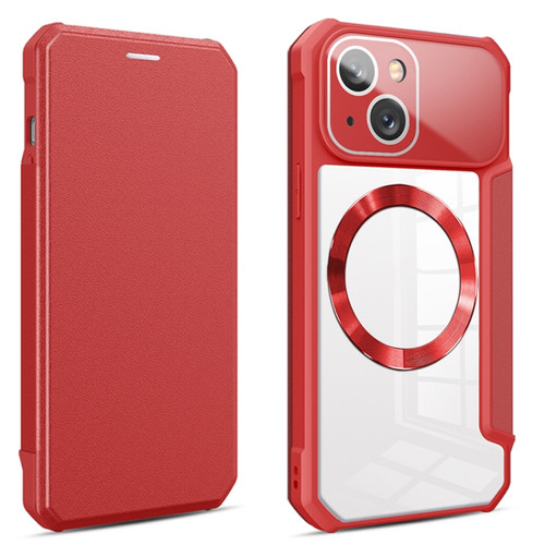 iPhone 14 Plus CD Texture Magsafe Flip Leather Phone Case - Red