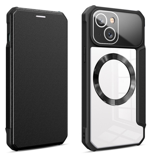 iPhone 14 Plus CD Texture Magsafe Flip Leather Phone Case - Black