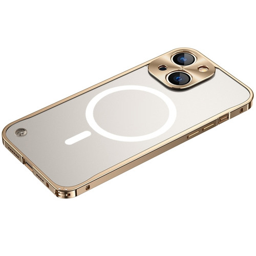 iPhone 14 Plus Metal Frame Frosted PC Shockproof MagSafe Case  - Gold