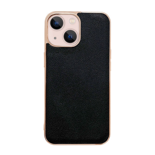 iPhone 14 Plus Genuine Leather Luolai Series Nano Electroplating Phone Case  - Black