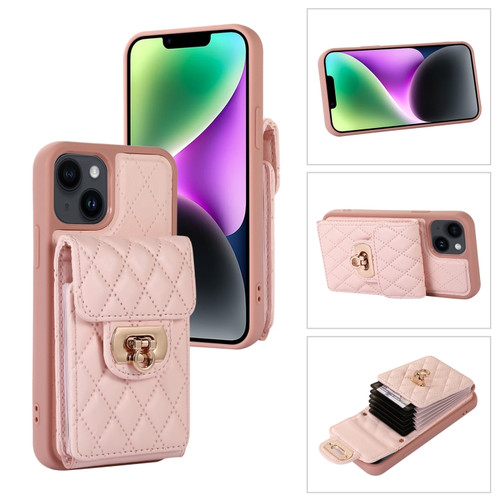 iPhone 14 Plus Card Slot Leather Phone Case - Pink