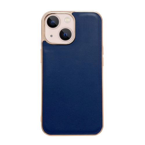 iPhone 14 Plus Genuine Leather Xiaoya Series Nano Electroplating Phone Case  - Blue