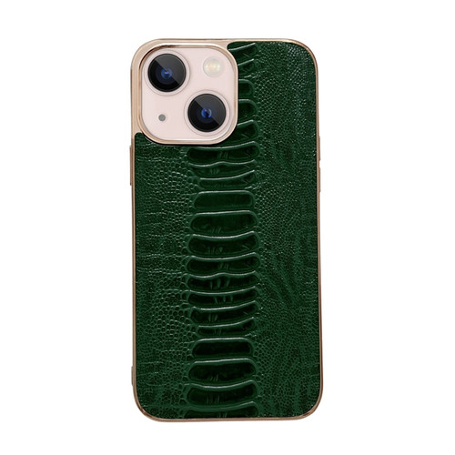 iPhone 14 Plus Genuine Leather Pinshang Series Nano Electroplating Phone Case  - Green