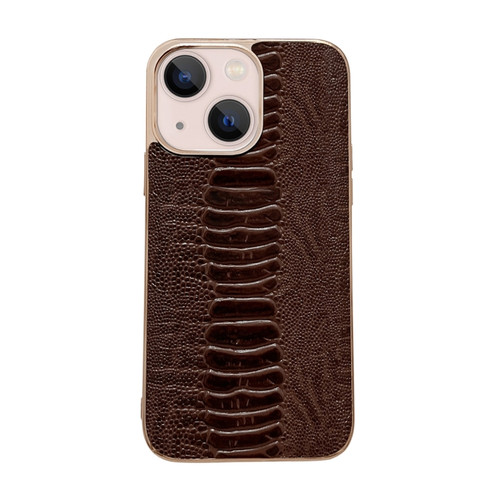iPhone 14 Plus Genuine Leather Pinshang Series Nano Electroplating Phone Case  - Coffee
