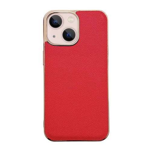iPhone 14 Plus Genuine Leather Luolai Series Nano Electroplating Phone Case  - Red