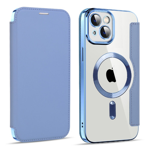 iPhone 14 Plus MagSafe Magnetic RFID Anti-theft Leather Phone Case - Sierra Blue