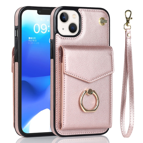 iPhone 14 Plus Anti-theft RFID Card Slot Phone Case - Rose Gold