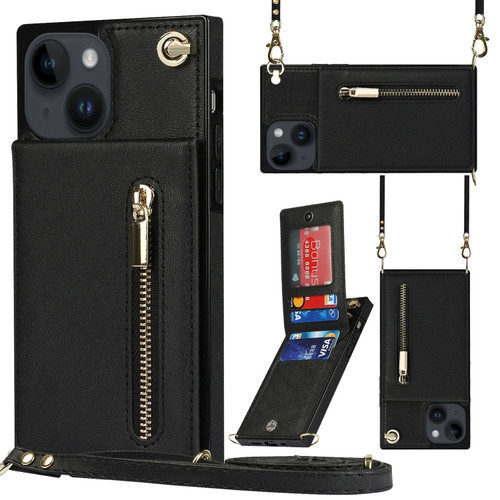 iPhone 14 Plus Cross-body Zipper Square Phone Case with Holder  - Black