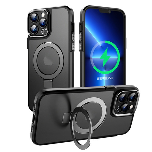 iPhone 14 Plus MagSafe Magnetic Metal Holder Phone Case - Black