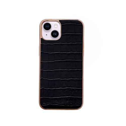 iPhone 14 Plus Nano Electroplating Crocodile Texture Genuine Leather Phone Case - Black