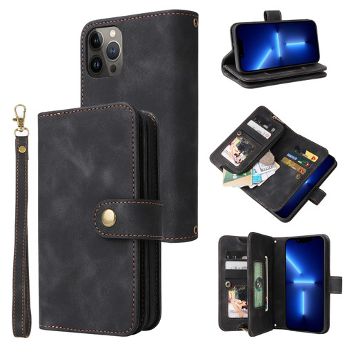 iPhone 14 Plus Multifunctional Card Slot Zipper Wallet Flip Leather Phone Case - Black