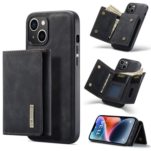 iPhone 14 Plus DG.MING M1 Series 3-Fold Multi Card Wallet Leather Case - Black