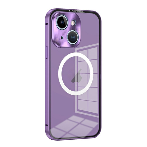 iPhone 14 Plus MagSafe HD Spring Buckle Metal Phone Case - Purple