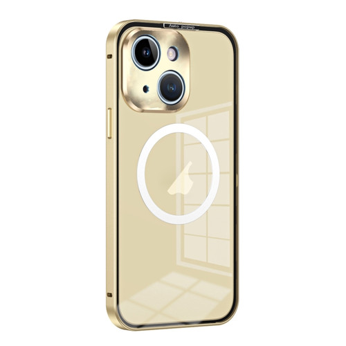 iPhone 14 Plus MagSafe HD Spring Buckle Metal Phone Case - Gold