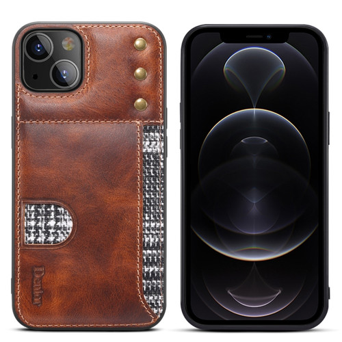 iPhone 14 Plus Denior Oil Wax Cowhide Card Slot Phone Case - Brown