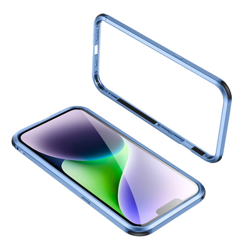 iPhone 14 Plus Four Corners Shockproof Metal Frame Phone Case  - Blue