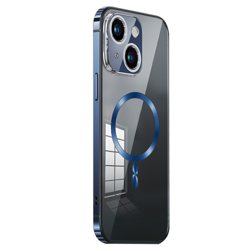 iPhone 14 Plus MagSafe Magnetic Stainless Steel Frame Transparent TPU Phone Case - Sierra Blue