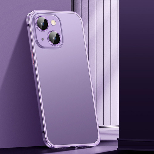 iPhone 14 Plus Spring Buckle Metal Frosted Phone Case - Purple