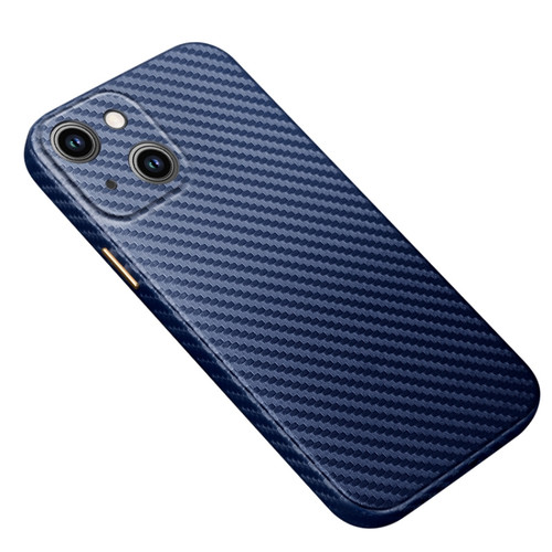 iPhone 14 Plus R-JUST Carbon Fiber Texture Kevlar Phone Case - Blue