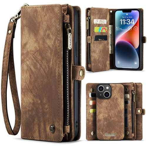 iPhone 14 Plus CaseMe 008 Detachable Multifunctional Leather Phone Case - Brown