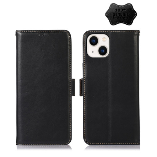iPhone 14 Plus Crazy Horse Top Layer Cowhide Leather Phone Case  - Black