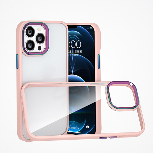 iPhone 13 Pro Max Colorful Metal Lens Ring Phone Case  - Pink