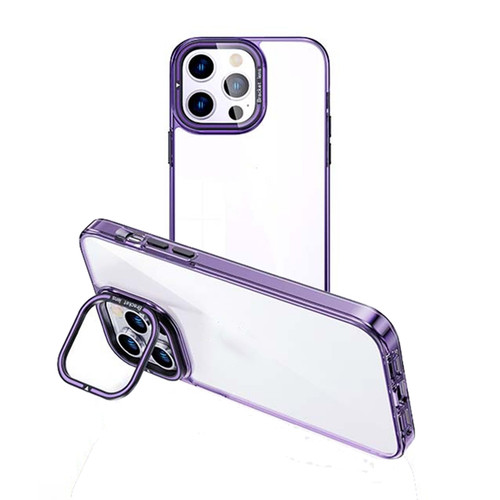 iPhone 13 Pro Max Invisible Camera Holder Transparent Phone Case - Purple