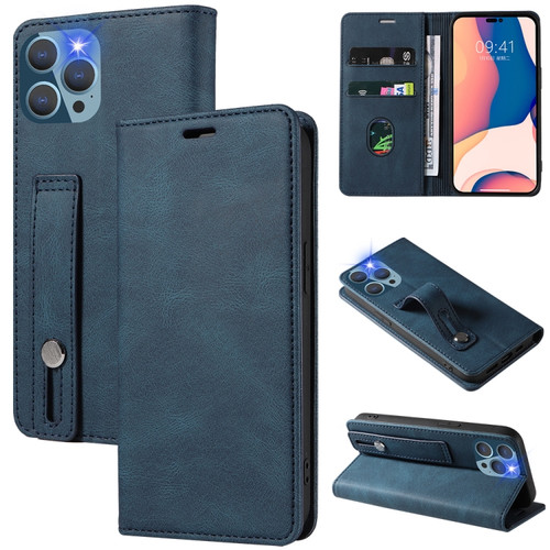 iPhone 13 Pro Max Wristband Magnetic Leather Phone Case  - Dark Blue