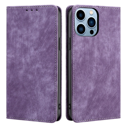 iPhone 13 Pro Max RFID Anti-theft Brush Magnetic Leather Phone Case  - Purple