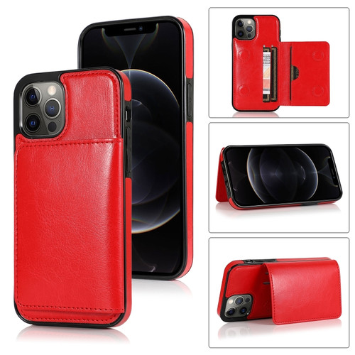 iPhone 13 Pro Max Shockproof PU + TPU Protective Case with Card Slots & Holder  - Red