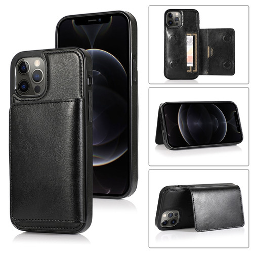 iPhone 13 Pro Max Shockproof PU + TPU Protective Case with Card Slots & Holder  - Black