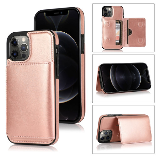 iPhone 13 Pro Max Shockproof PU + TPU Protective Case with Card Slots & Holder  - Rose Gold