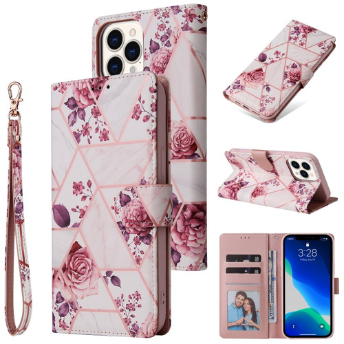 iPhone 13 Pro Max Marble Bronzing Stitching Horizontal Flip PU Leather Case with Holder & Card Slots & Wallet & Photo Frame  - Rose Gold