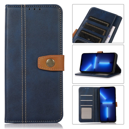 iPhone 13 Pro Max Stitching Thread Calf Texture Leather Phone Case  - Blue