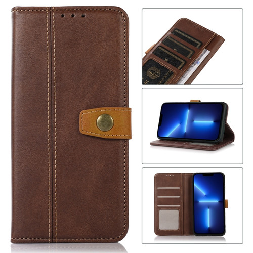 iPhone 13 Pro Max Stitching Thread Calf Texture Leather Phone Case  - Coffee