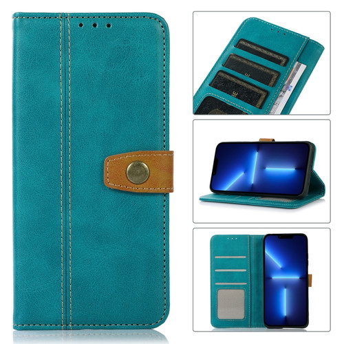 iPhone 13 Pro Max Stitching Thread Calf Texture Leather Phone Case  - Light Green