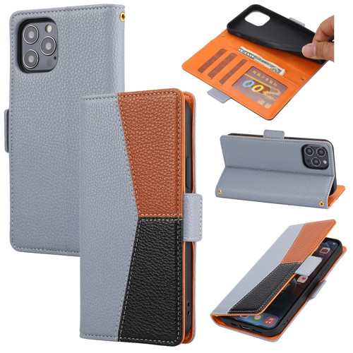 iPhone 13 Pro Max Litchi Texture Color Matching Horizontal Flip Leather Case with Card Slots & Holder & Wallet & Photo Frame  - Grey