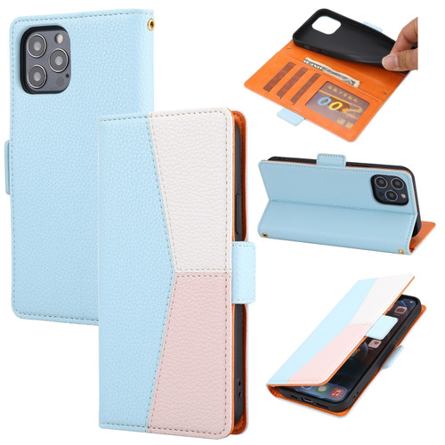 iPhone 13 Pro Max Litchi Texture Color Matching Horizontal Flip Leather Case with Card Slots & Holder & Wallet & Photo Frame  - Blue