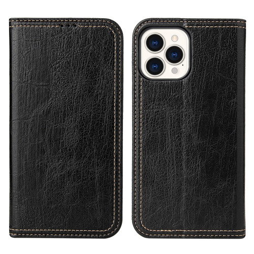 iPhone 13 Pro Max Fierre Shann Retro Tree Bark Texture PU Magnetic Horizontal Flip Leather Case with Holder & Card Slots & Wallet  - Black