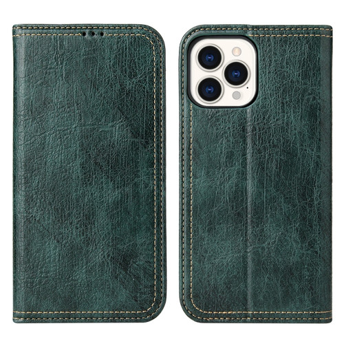 iPhone 13 Pro Max Fierre Shann Retro Tree Bark Texture PU Magnetic Horizontal Flip Leather Case with Holder & Card Slots & Wallet  - Green