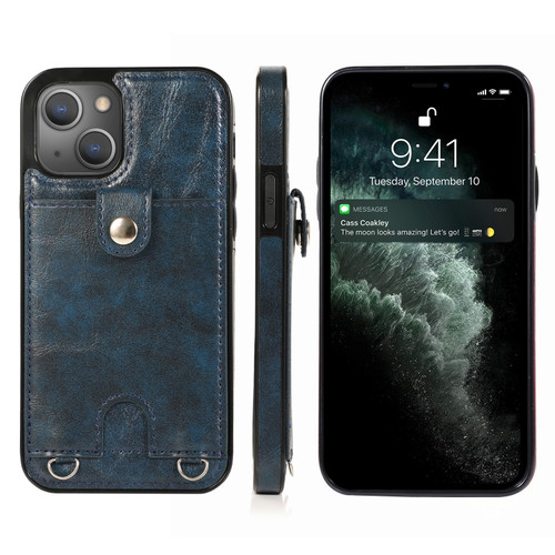 iPhone 13 Pro Max Shockproof PU Leather + TPU Protective Case with Card Slot & Lanyard  - Blue