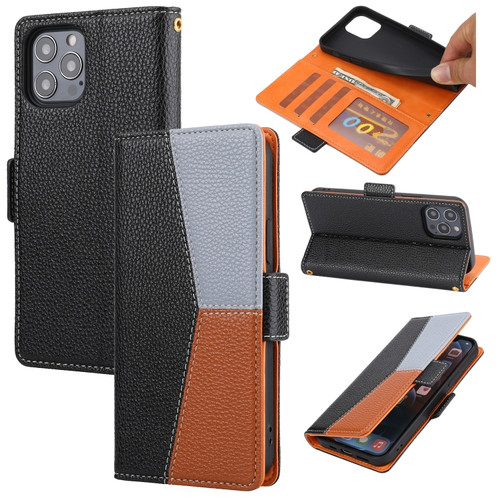 iPhone 13 Pro Max Litchi Texture Color Matching Horizontal Flip Leather Case with Card Slots & Holder & Wallet & Photo Frame  - Black