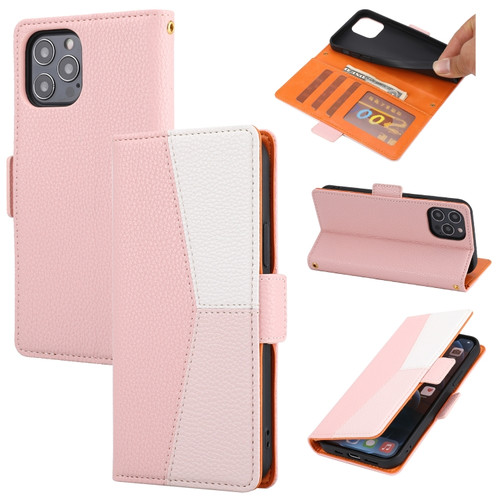 iPhone 13 Pro Max Litchi Texture Color Matching Horizontal Flip Leather Case with Card Slots & Holder & Wallet & Photo Frame  - Pink