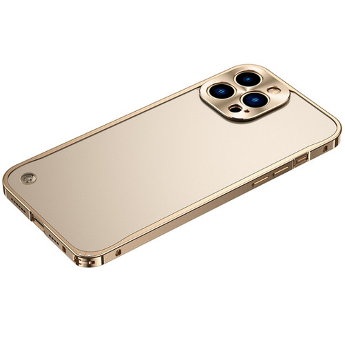 iPhone 13 Pro Max Metal Frame Frosted PC Shockproof Phone Case  - Gold