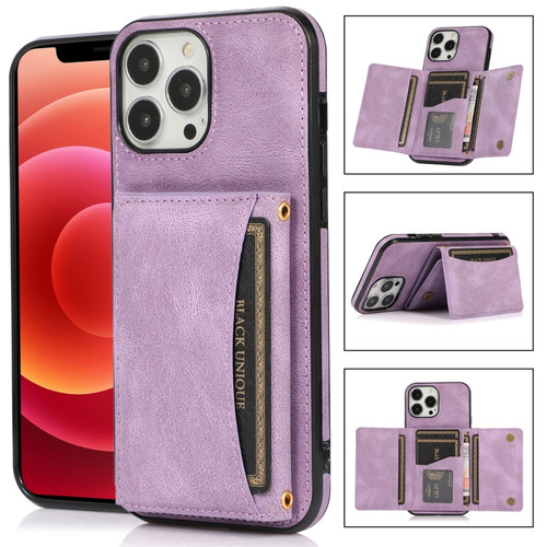 iPhone 13 Pro Max Three-fold Leather Phone Case with Card Slot & Wallet & Holder  - Purple
