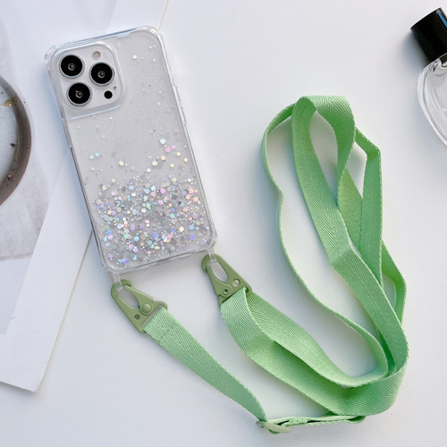 iPhone 13 Pro Max Lanyard Glitter Epoxy Clear Phone Case  - Green